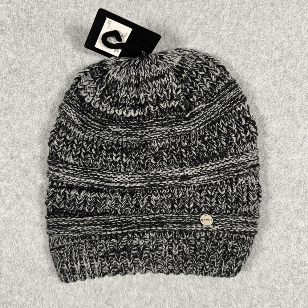 NWT Modena Knit Beanie One Size Black Gray Marled Slouchy Chunky Winter Hat